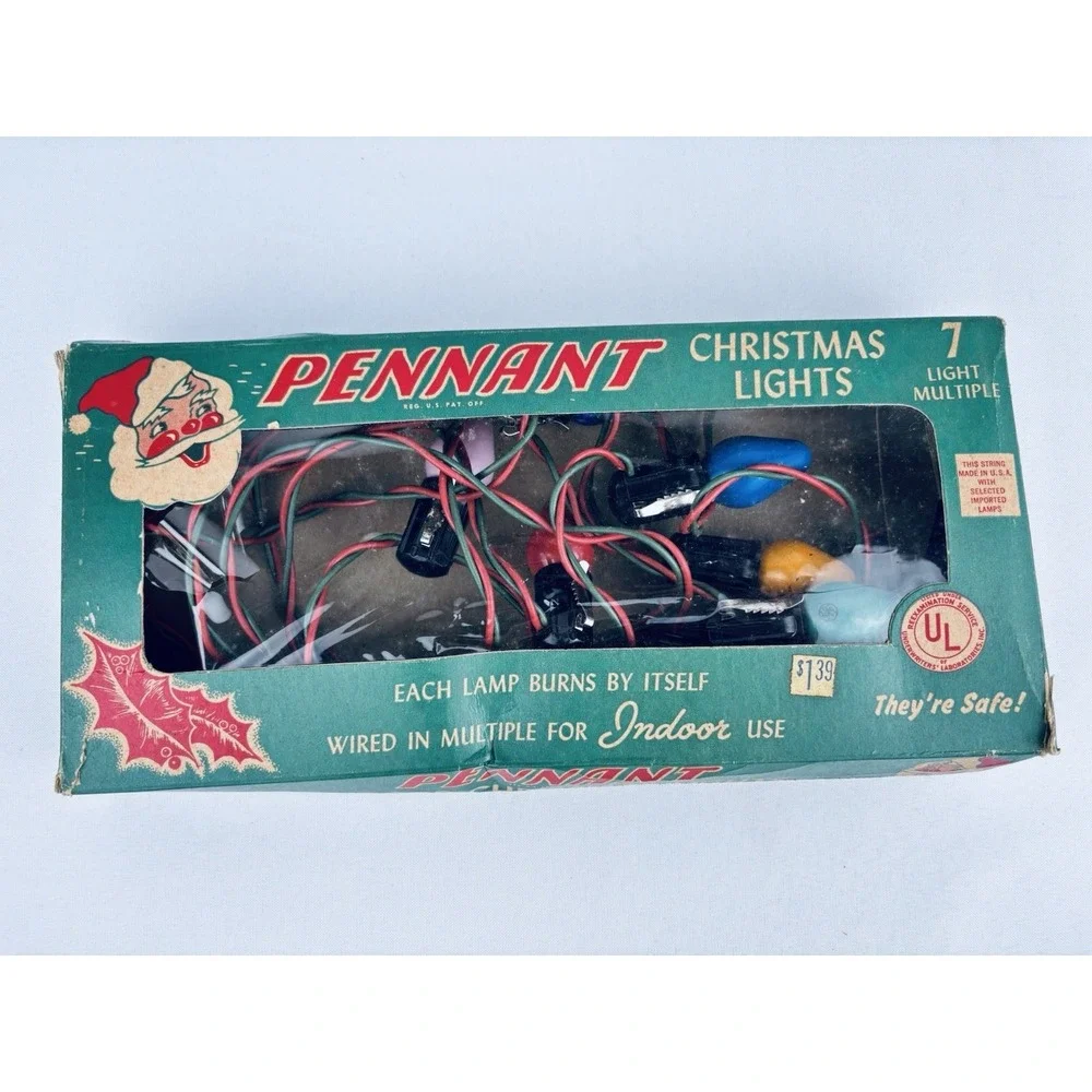 Vintage Pennant Indoor Christmas Tree Lights Original Box- Holiday Decor Works‎
